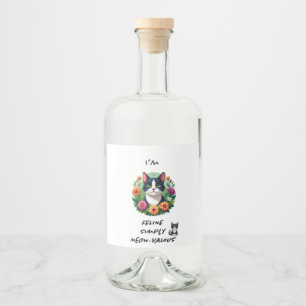 Etiqueta Para Botella De Licor Amantes de los gatos gato Tuxedo floral