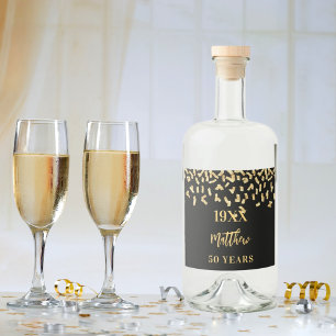 Etiqueta Para Botella De Licor Años de confeti de oro negro de la fiesta de cumpl