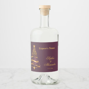 Etiqueta Para Botella De Licor Árbol de Navidad Dorado Elegante Chic Boda