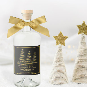 Etiqueta Para Botella De Licor Árboles de Navidad dorados Deseos más cálidos vaca