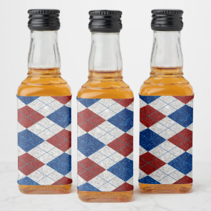 Etiqueta Para Botella De Licor Argyle Rojo, Blanco y Azul de Glitter 4 de Julio