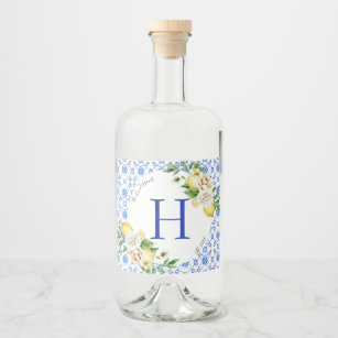Etiqueta Para Botella De Licor Azul mediterráneo de verano siciliano