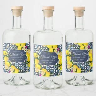 Etiqueta Para Botella De Licor Azulejos Mediterráneos Limón  Azul Marino Blanco