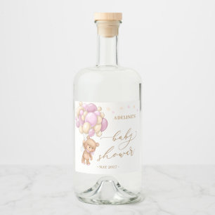 Etiqueta Para Botella De Licor Baby Shower de los globos rosados de Teddy Bear