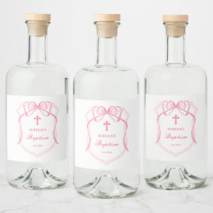 Etiqueta Para Botella De Licor Bautismo Escudo de Bow Rosado