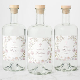 Etiqueta Para Botella De Licor Bautismo Marco Floral Rubor