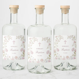 Etiqueta Para Botella De Licor Bautismo Marco Floral Rubor
