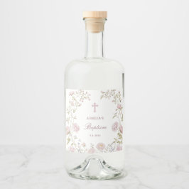 Etiqueta Para Botella De Licor Bautismo Marco Floral Rubor