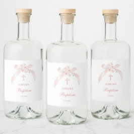 Etiqueta Para Botella De Licor Bautizo de lazo rosa floral