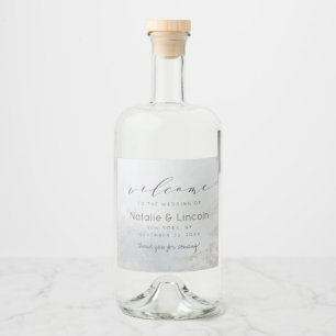 Etiqueta Para Botella De Licor Bienvenida a Boda Ombre Dusty Blue Frosted