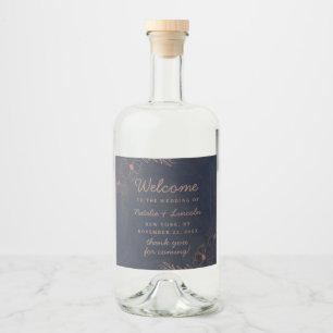 Etiqueta Para Botella De Licor Bienvenida Boda floral de Relieve metalizado dorad