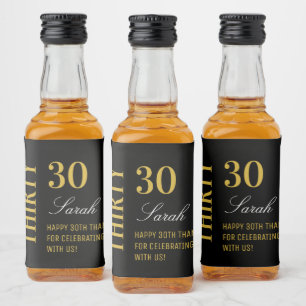 Etiqueta Para Botella De Licor Black & Gold Elegant 30 cumpleaños gracias