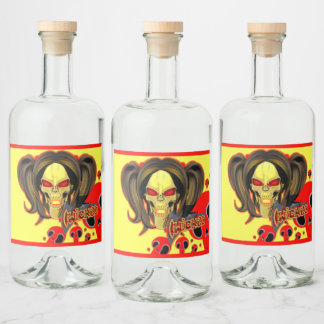 Etiqueta Para Botella De Licor Blox3dnyc.com Diseño de dama malvada.Rojo/Amarillo