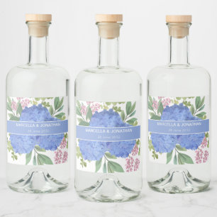 Etiqueta Para Botella De Licor Blue Hydrangeas Modern Bouquet Personalizado
