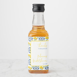 Etiqueta Para Botella De Licor Blue White Lemon Mediterráneo Tile Briower