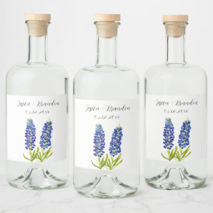 Etiqueta Para Botella De Licor Bluebonnets Watercolor Flor azul Boda floral