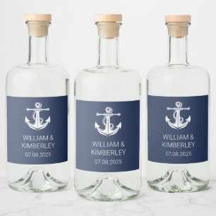 Etiqueta Para Botella De Licor Boda Anchor Navy Blue Nautical Elegant Wedding