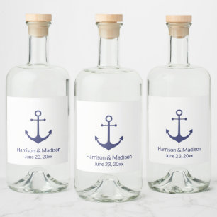 Etiqueta Para Botella De Licor Boda ancla náutica azul marino elegante