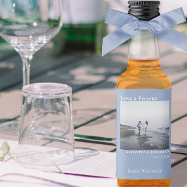 Etiqueta Para Botella De Licor Boda azul claro simple foto amor y gracias Mini