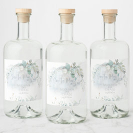 Etiqueta Para Botella De Licor Boda | Azul polvoriento sobre la luna enamorada