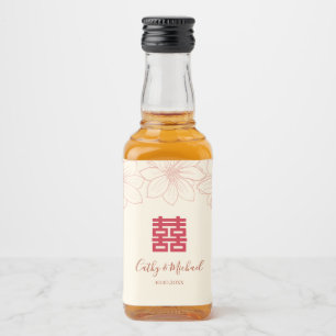 Etiqueta Para Botella De Licor Boda china floral vintage roja y beige