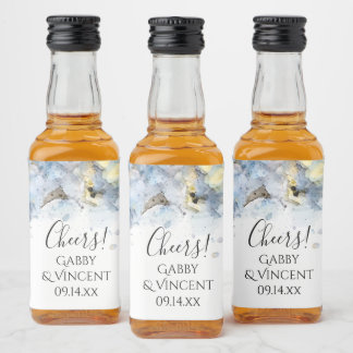 Etiqueta Para Botella De Licor Boda de acuarela de las flores de hidrangea azul