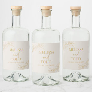 Etiqueta Para Botella De Licor Boda de hojas Minimalistas mínimas de rama de oro