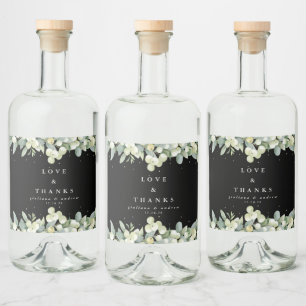 Etiqueta Para Botella De Licor Boda de Invierno Black Snowberry+Eucalyptus