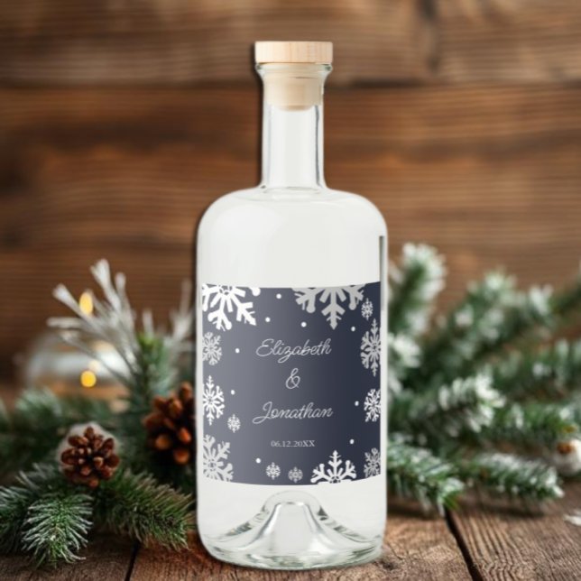 Etiqueta Para Botella De Licor Boda de invierno con copas de nieve azul de la mar (Subido por el creador)