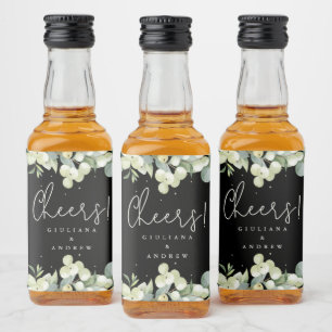 Etiqueta Para Botella De Licor Boda de Invierno Mini de Black Snowberry+Eucalipto