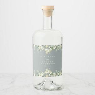 Etiqueta Para Botella De Licor Boda de Invierno Seafoam Green Snowberry+Eucalyptu