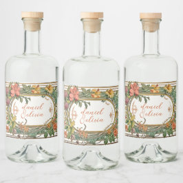 Etiqueta Para Botella De Licor Boda de la frontera entre las orquestas de flores 