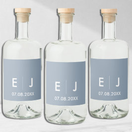 Etiqueta Para Botella De Licor Boda de monograma azul y blanco turbio
