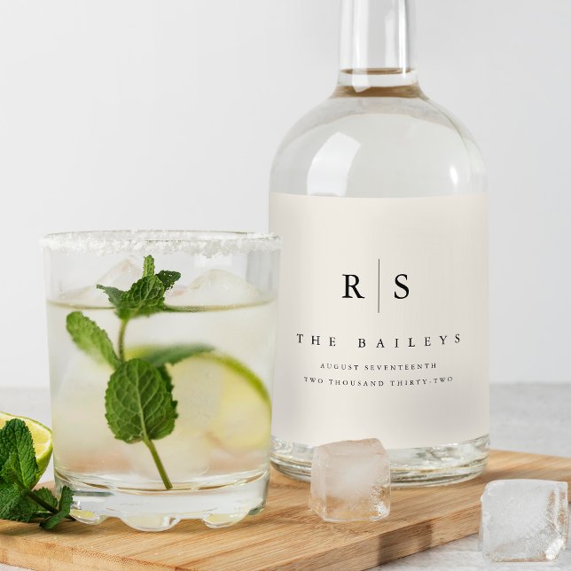 Etiqueta Para Botella De Licor Boda de monograma clásico negro y crudo (Subido por el creador)