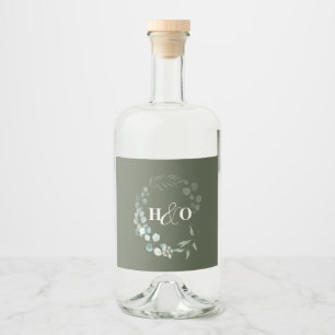 Etiqueta Para Botella De Licor Boda de monograma de eucalipto de jardín