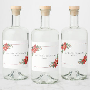 Etiqueta Para Botella De Licor Boda de Navidad Rojos Poinsettia de Invierno Rústi
