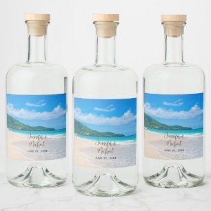 Etiqueta Para Botella De Licor Boda de Playa Escénica de Destino Tropical