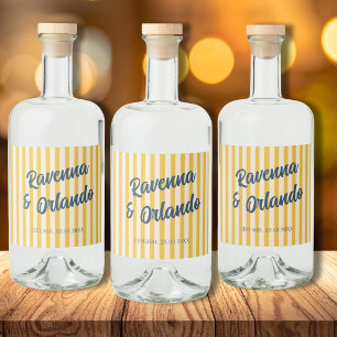 Etiqueta Para Botella De Licor Boda de rayas melocotón suave azul medianoche retr