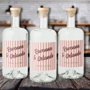 Etiqueta Para Botella De Licor Boda de rayas rosadas retro de Borgoña