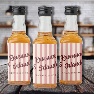 Etiqueta Para Botella De Licor Boda de rayas rosadas retro de Borgoña