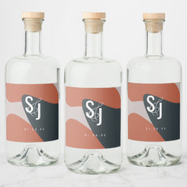 Etiqueta Para Botella De Licor Boda de Terracota Orgánica Azul y Rubor