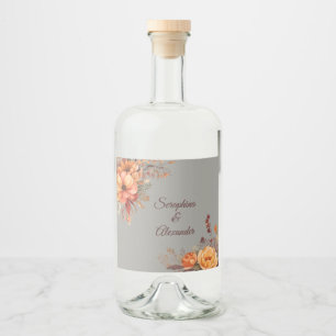 Etiqueta Para Botella De Licor Boda Floral Rústica Acuarela de Otoño