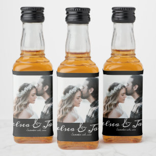 Etiqueta Para Botella De Licor Boda fotográfico personalizado favor blanco y negr