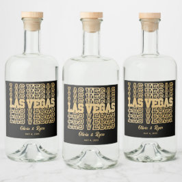 Etiqueta Para Botella De Licor Boda Glam Las Vegas Personalizada Dorado y Negro