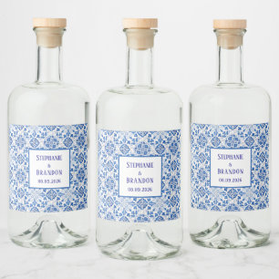 Etiqueta Para Botella De Licor Boda mediterráneo azul de azulejos portugueses