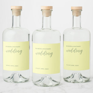 Etiqueta Para Botella De Licor Boda Minimalista de mantequilla amarilla y sabia