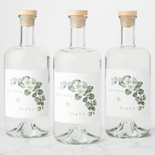 Etiqueta Para Botella De Licor Boda Minimalista Eucalipto Blanco