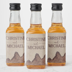 Etiqueta Para Botella De Licor Boda montañas marrón papel rústico vintage