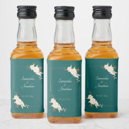 Etiqueta Para Botella De Licor Boda Verde Oscuro con Rosas Crema