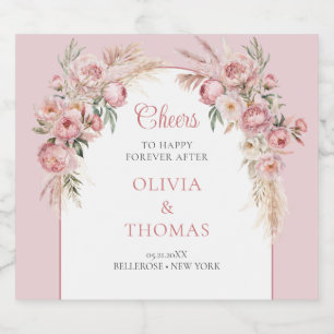 Etiqueta Para Botella De Licor Boho arch blush peonies pampas pasto eucalipto